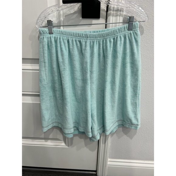 Silver Wear Light Blue Terrycloth Lounge Set Henley Top Elastic Waist Shorts - Picture 5 of 12